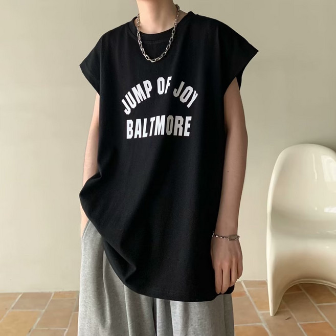 언헤브 남녀공용 JUMP OF JOY 캐주얼 민소매 티셔츠
