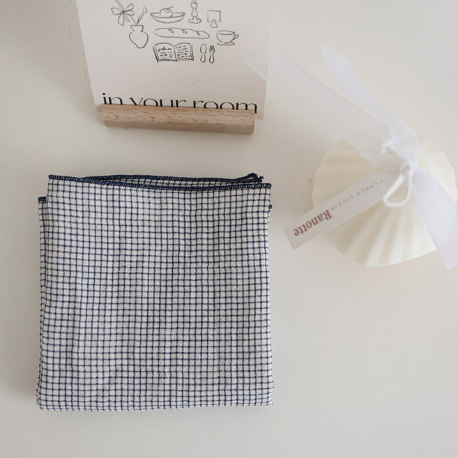 메종텍스타일 여성용 면100 이중거즈 잔 체크 손수건 + 선물포장 세트