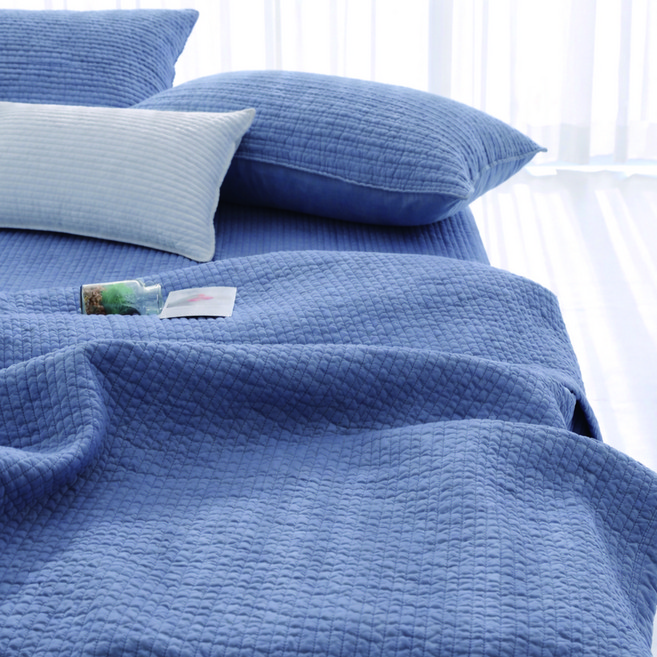 하프데이 국내 제조 피그먼트 60수 순면 줄누비 이불 스프레드, 라벤더블루