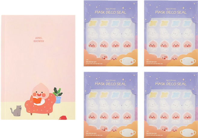 Kakao Friends April Shower 口罩封口貼紙 4入 + B6 筆記本 Apeach, 夜空Apeach, 1套