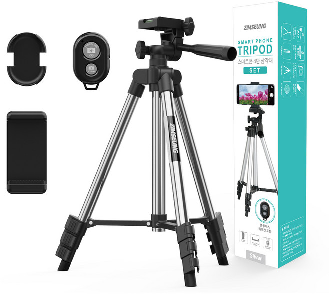 짐승 4단 높이조절 스마트폰 삼각대, ZS-TRIPOD-1, 실버, 1개