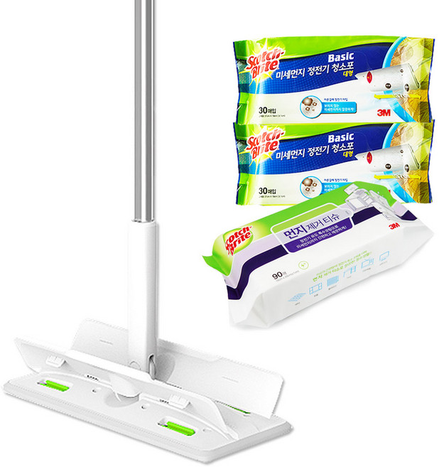 쓰리엠 대형 올터치 더블액션 막대걸레 + 쓰리엠 미세먼지 정전기 청소포 60매 + 먼지 제거 티슈 90매, 1세트