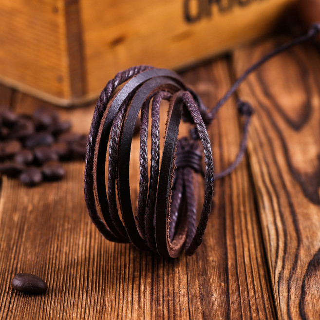이츠굿텐 커플용 인조가죽 꼬임 매듭 패션팔찌