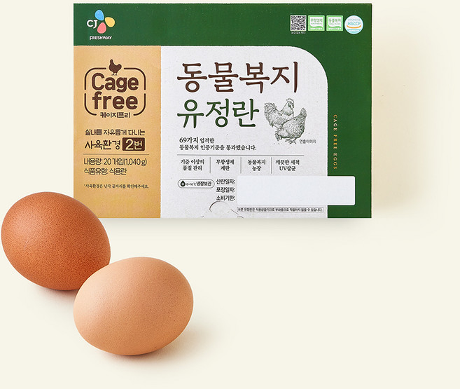 CJ프레시웨이 동물복지 인증 유정란 1040g, 1개, 20구