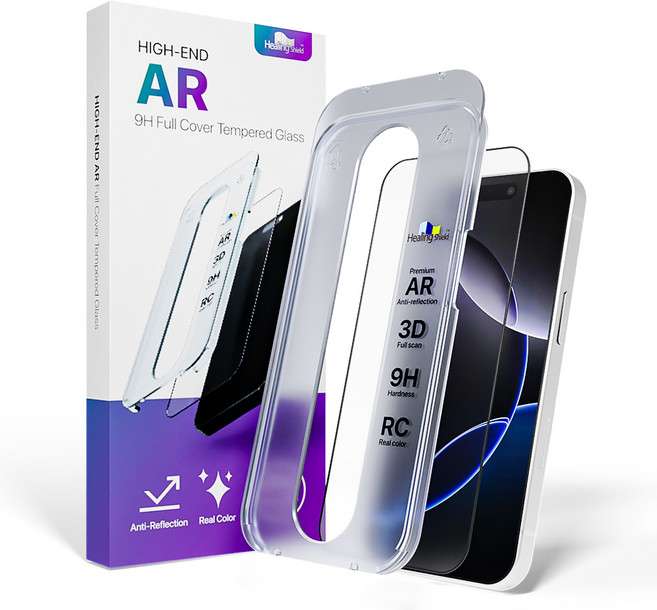 Healing Shield High-End 全覆蓋 AR 高畫質鋼化玻璃螢幕保護貼組 (iPhone 16 Pro), 1組
