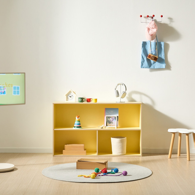 핀란디아 브리즈 아기 전면 낮은 미니 거실 책꽂이 TV 수납 교구장 2단 방문설치, 레몬크림