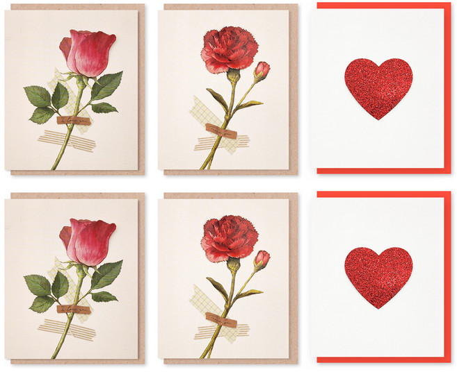 Somssi The Soms 花玫瑰康乃馨迷你卡片 3 種 x 2p 套裝, 混色, 1組