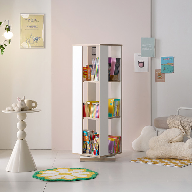 비앙스 아동용 VONI 자작엣지 슬림 회전책장, 화이트, 3단