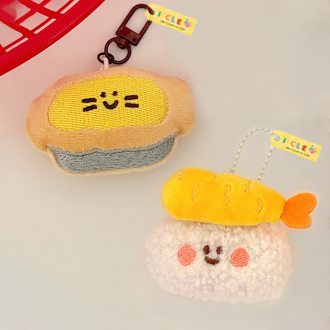 아이끌레 해피 푸드 인형 키링 2종 세트, 초밥, 에그타르트, 1세트