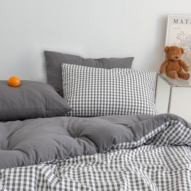 그래이불 부드러운 깅엄체크 먼지없는 베개커버