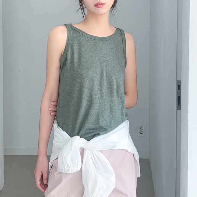 반에이크 여성용 린넨 슬리브리스 탑