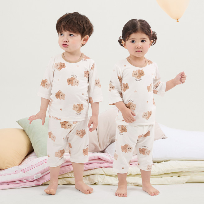 olomimi 兒童款 Bebe Twin 莫代爾彈性纖維七分家居服套裝