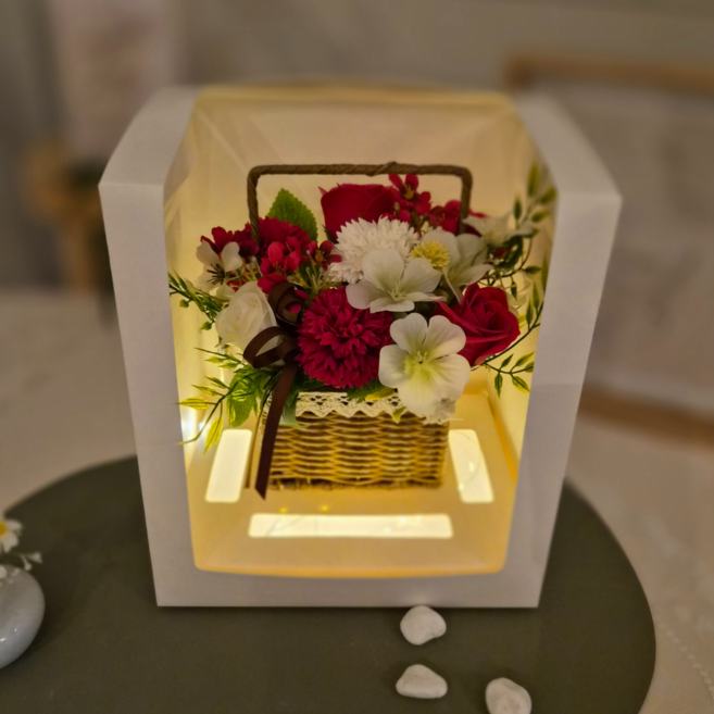 블뤼엔 조화 네츄럴 무드등 비누꽃 바구니, 레드, 1개