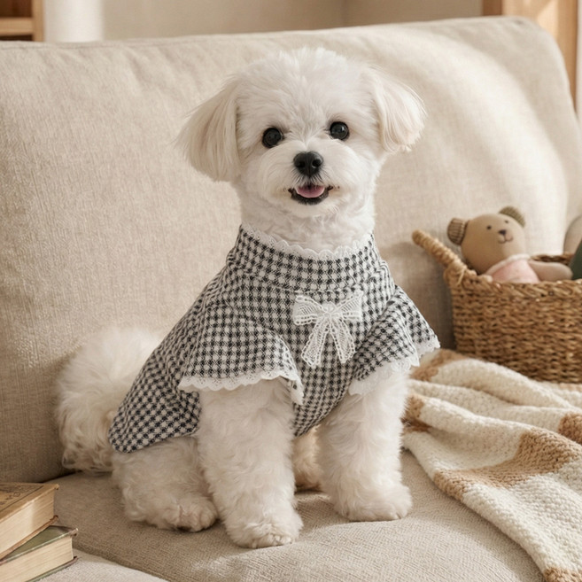 그루밍독 반려동물 로맨틱 나팔티 봄가을 티셔츠, 블랙, 1개