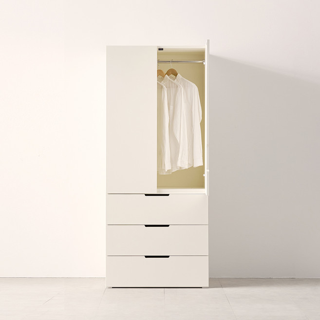 웰퍼니쳐 담우 3단 서랍형 800 옷장 방문설치, 크림 아이보리