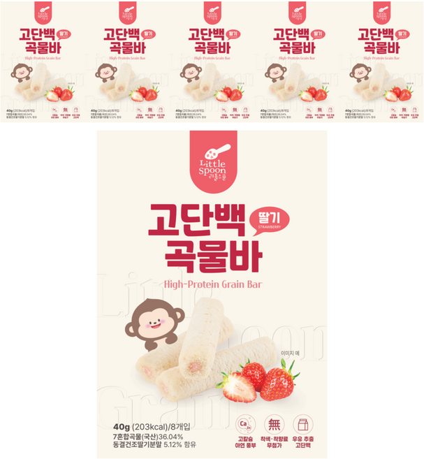 리틀스푼 고단백 곡물바 딸기, 6개, 40g