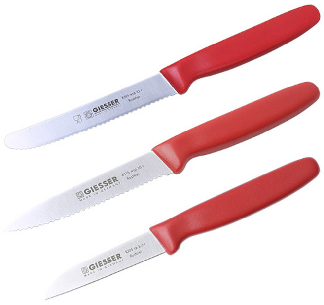 기셀 레드 손잡이 과도 3종 세트, 1세트, 톱니과도 + 톱니 직과도 + 모양과도