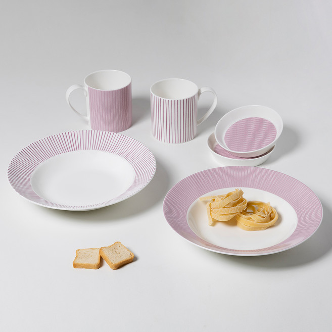 한국도자기 코지 파스타 피클 식기세트 6p, 핑크, 1세트, 머그 2종 + 파스타볼 22.8cm 2종 + 굽부접시 12cm 2p