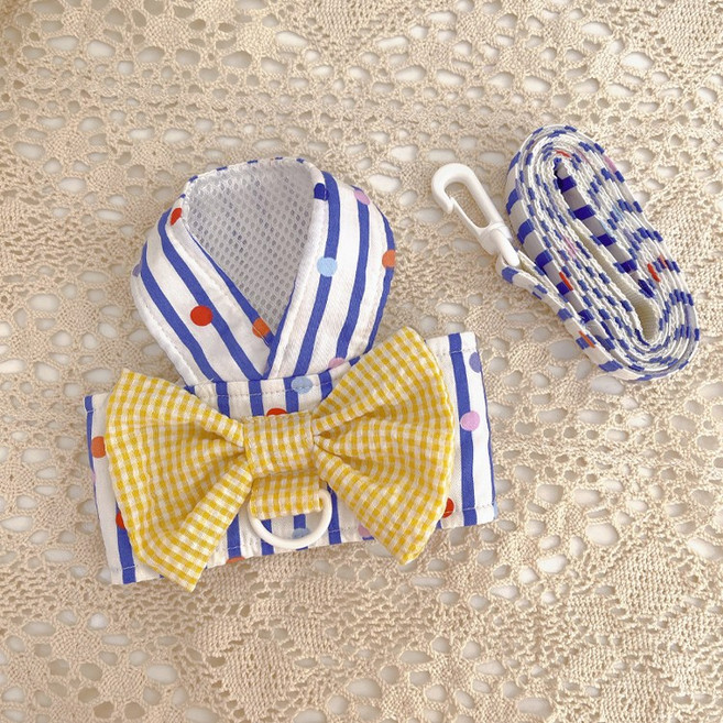 코코스튜디오 강아지 목 가슴줄 + 와이키키 하네스 세트, 블루, 1세트