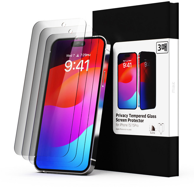 미아크 노베젤 사생활보호 강화유리 풀커버 액정보호필름 3개입, 1세트