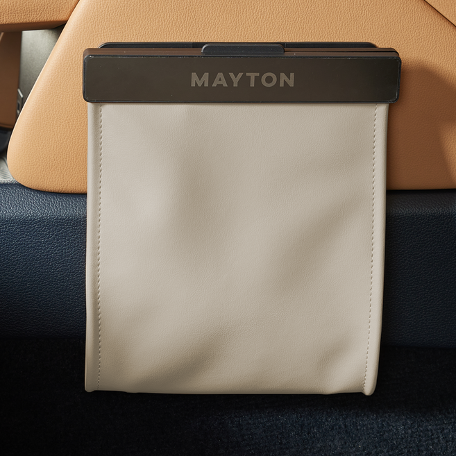 메이튼 2세대 차량용 앞좌석용 가죽 LED 쓰레기통 + 거치대 + 리필봉투 30p 세트, 코튼베이지, 1세트