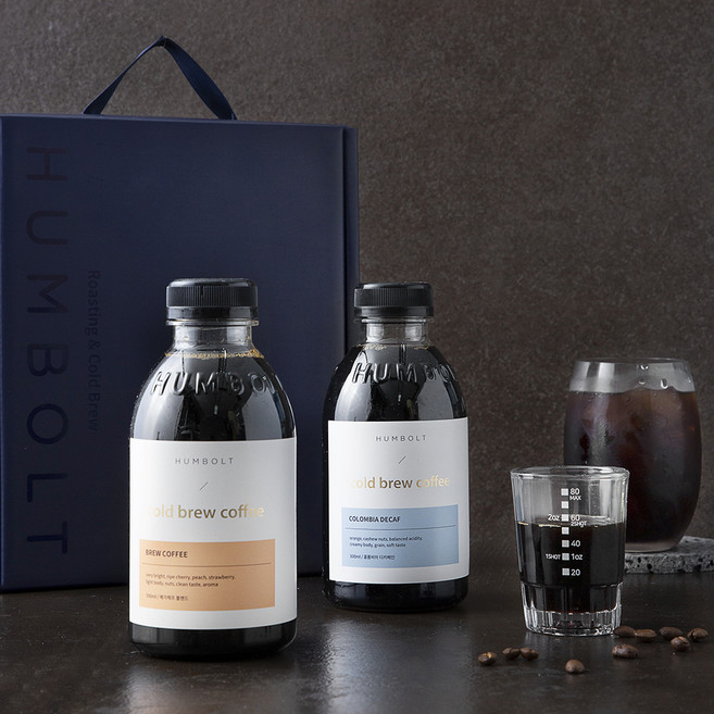 훔볼트 프리미엄 콜드브루 원액 예가체프 블렌드 500ml + 콜롬비아 디카페인 500ml + 샷잔 선물세트 5호, 1L, 1세트