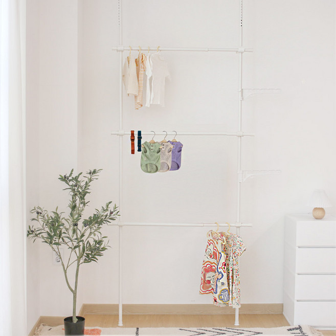 리빙해피 우래기 국내생산 기둥식 행거 3단, 화이트