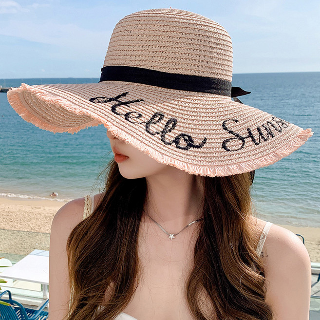 디멜디 자수 래터링 빅챙 비치 밀짚모자