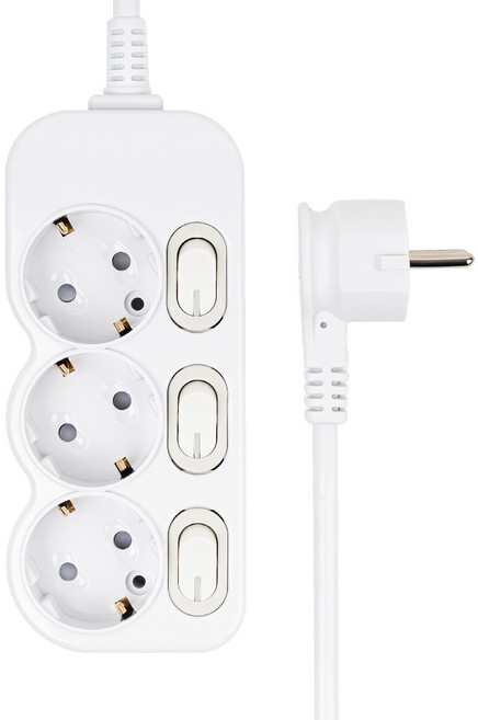 에코파워탭 국내 제조 슬림 개별 스위치 납작 멀티탭 3구 SMC-303C, 화이트, 1개, 1.5m