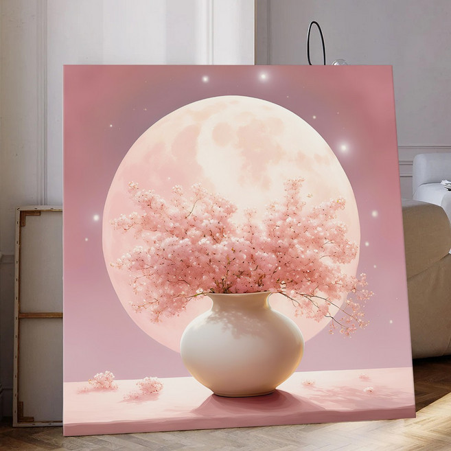 세잔느화실 풍수 화월 달항아리 꽃그림 대형 캔버스액자 08 풍요안개달항아리 꽃그림, 08.풍요안개달항아리