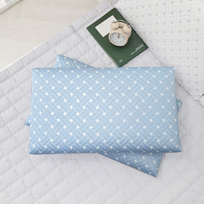 베드앤데코 더위타파 크로스 냉감 메모리폼베개 + 베개커버 세트, 블루, 1개