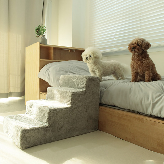 Ding Dong Pet 寵物柔軟超細纖維海綿階梯, 1個, 灰色