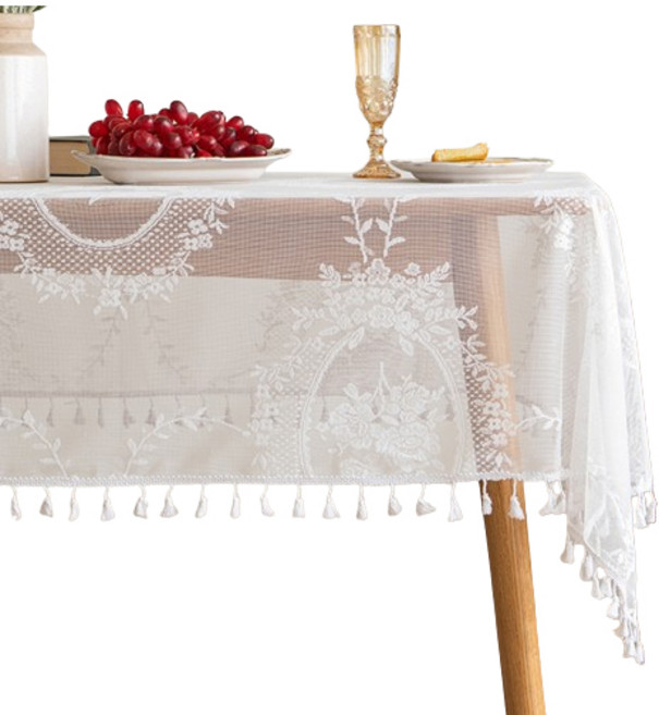 마켓감성 엘레나 레이스 테이블보, 겨울꽃태슬, 100 x 135 cm