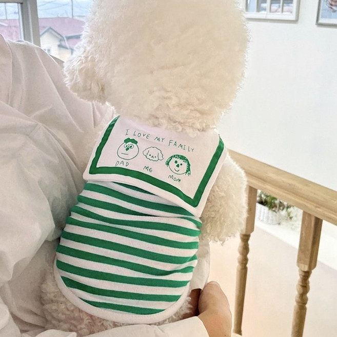 Pick&Pet 狗狗家庭水手條紋T恤, 綠色, 1個