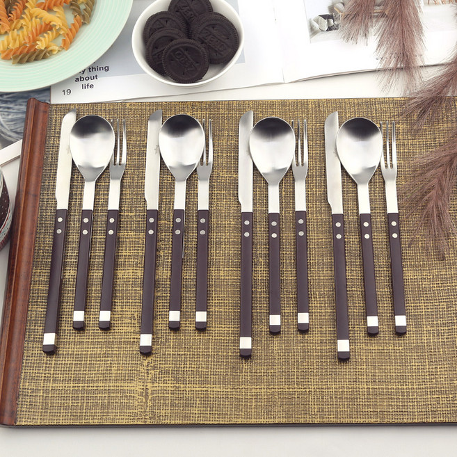 보겐 스퀘어 솔렌 디저트 커트러리 4인 세트, 다크체리, 1세트, 디저트포크 4p + 디저트스푼 4p + 샐러드나이프 4p