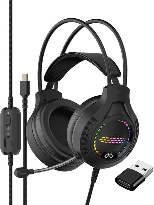 MAXTILL Type-C 7.1聲道 All-in-one 電競耳機麥克風 + USB 轉換轉接頭套組, GM-GHC100, 黑色