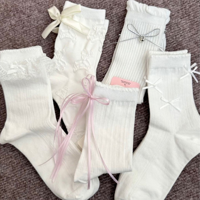 여성용 스윗 리본 프릴 레이스 양말 5켤레 세트 AW17