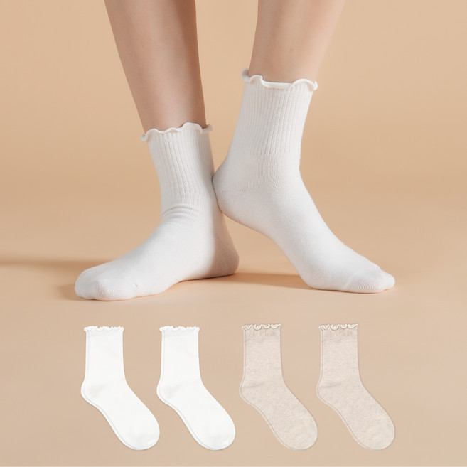 Sockpiens 女性高級彩色荷葉邊襪子4雙組