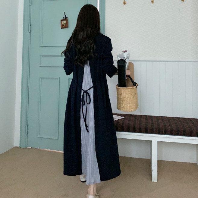 Borimam 迷人後綁帶蝴蝶結寬鬆孕婦長洋裝 a846