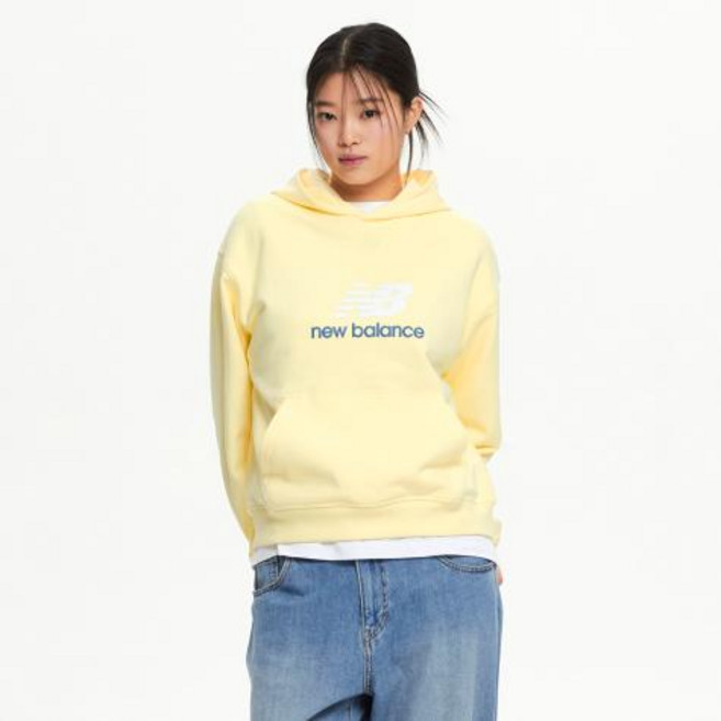 뉴발란스 여성용 에센셜 오버핏 빅로고 면 후드티 NBN0F1V222