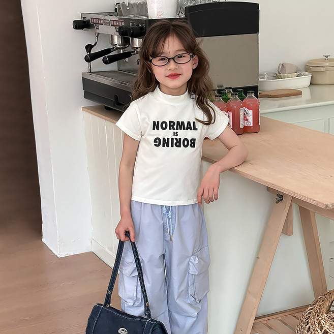 스타빈 여아용 반폴라 레터링 반팔 티셔츠