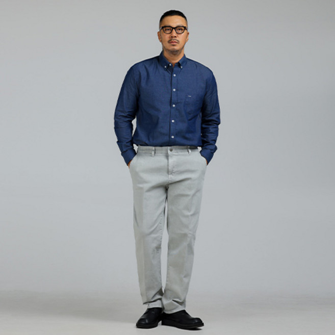 파이브엑스라지 남성용 빅사이즈 스탠다드 포켓 데님 셔츠