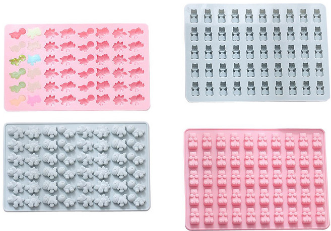 차칸쿡 실리콘몰드 미니공룡 48구 2종 + 미니곰 50구 2종 세트, 블루, 핑크, 1세트