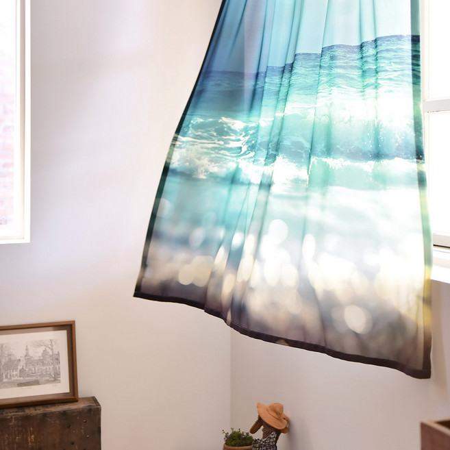 벨라이프 블루웨이브 쉬폰 커튼겸 패브릭포스터, 블루 믹스