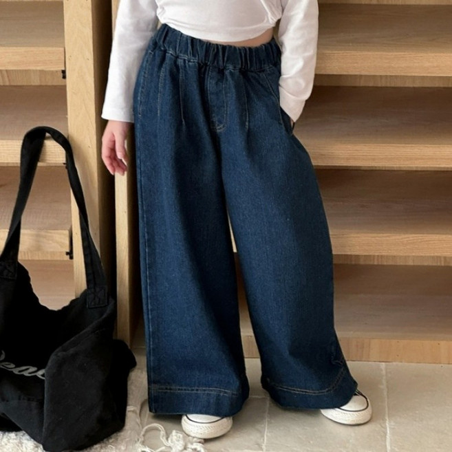 이유몽 아동용 와이드핏 데님 밴딩 롱 팬츠 E6S278