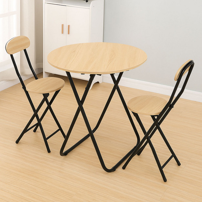 가구느낌 나인 원형 접이식 테이블, 네추럴블랙, 4인용