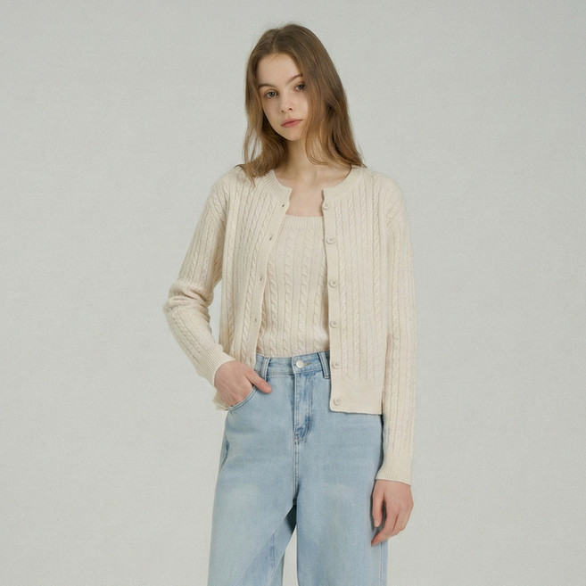 에이비플러스 여성용 꽈배기 나시 + 가디건 니트 투피스 세트 LSA5MY37