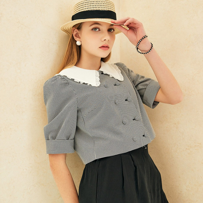 DEBB 여성용 Cropped Houndstooth Shirt Jacket DEAMA0016M