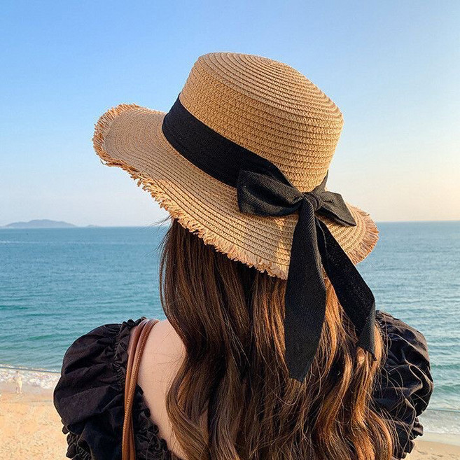 라라티나 여성용 비뉴 라탄 리본 매듭 바캉스 휴양지 밀짚모자