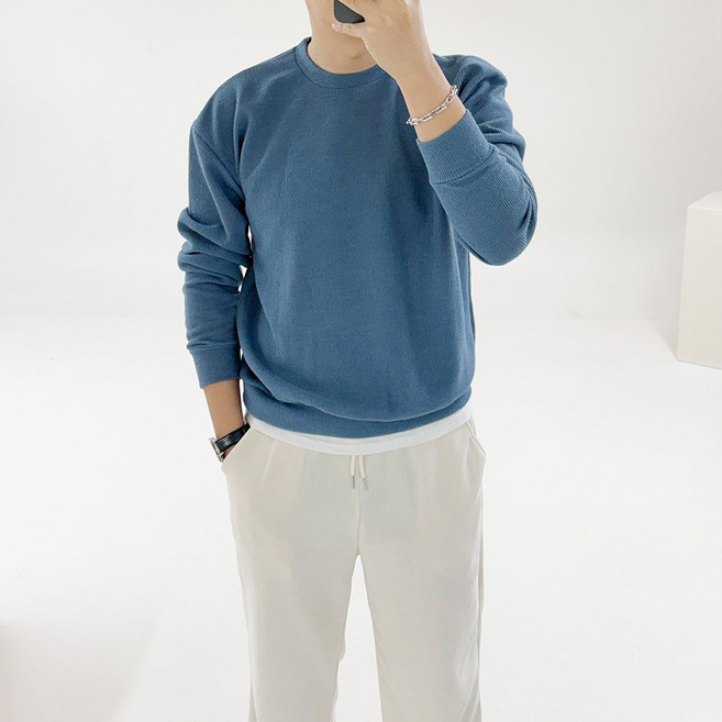 아도르클래식 남성용 리오 12컬러 골지 레이어드 라운드넥 맨투맨 긴팔 티셔츠